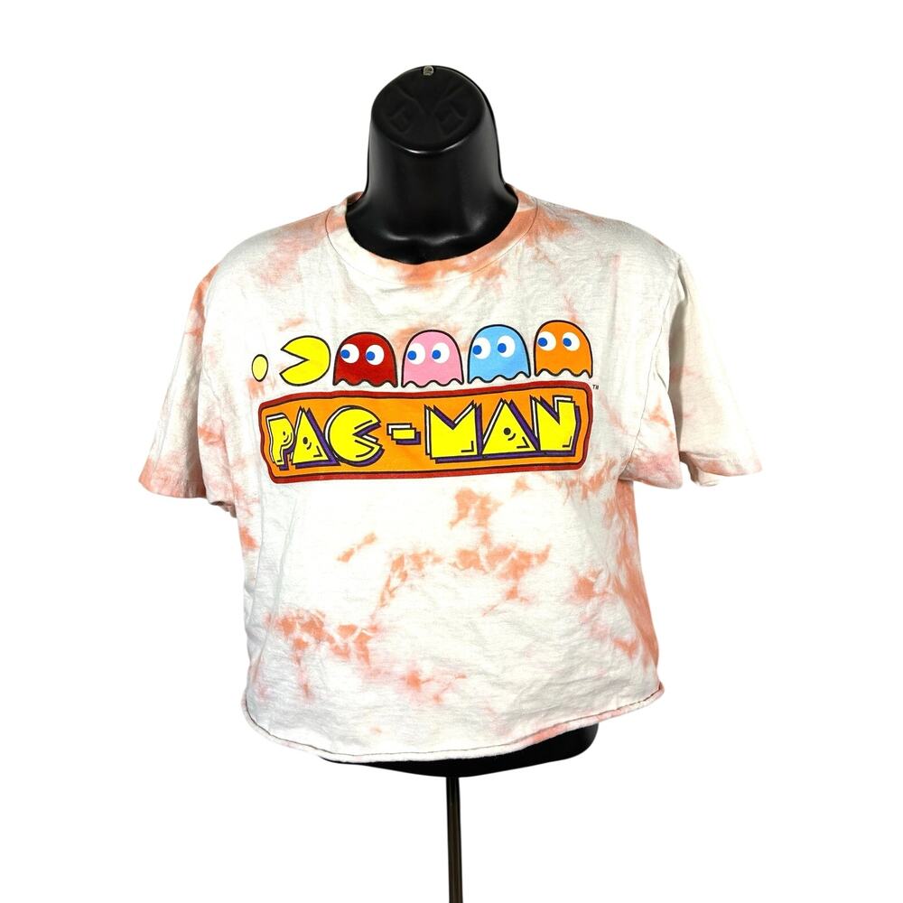 Pac Man Tie Dye Crop T Shirt Womens Medium Retro Arcade Graphic Tee